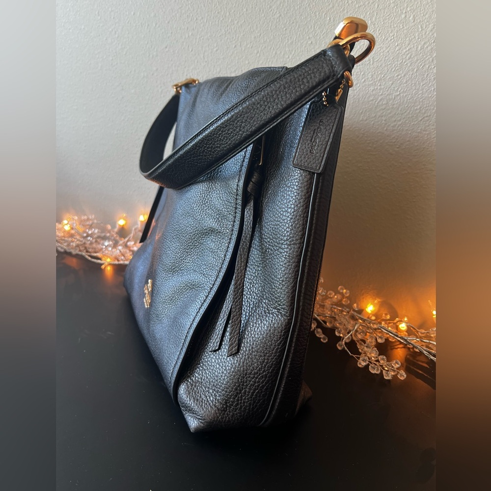 Coach Marlon Black Leather Hobo Shoulder Bag Purse with Gold Accents *Like New - Picture 14 of 15